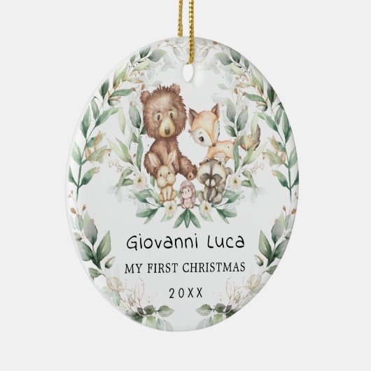 Baby 1e Eerste Kerstkerstbos Greenery Wreath Keramisch Ornament (Rechts)