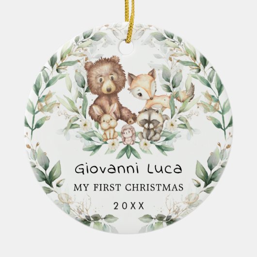 Baby 1e Eerste Kerstkerstbos Greenery Wreath Keramisch Ornament (Voorkant)