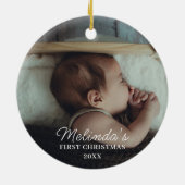 Baby 1e Eerste Kerstmis Pasgeboren Foto Geboortest Keramisch Ornament (Achterkant)