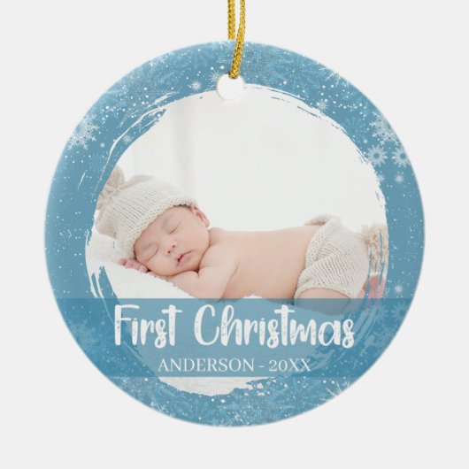 Baby 1e Eerste Kerstmis Schattige snowflake Keramisch Ornament (Voorkant)