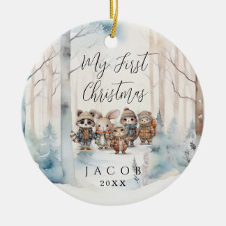 Baby 1e Eerste Kerstmis Sneeuw Winter Woodland Cer Keramisch Ornament
