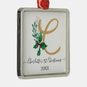 Baby 1e Eerste kerstmonogram Holly Berry Gold Metalen Ornament (Rechts)