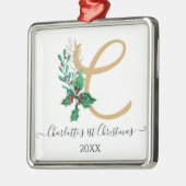 Baby 1e Eerste kerstmonogram Holly Berry Gold Metalen Ornament (Links)