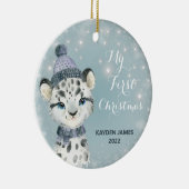 Baby 1e Eerste Kerstwinter Waterverf leopard Keramisch Ornament (Rechts)