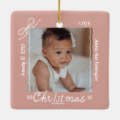 Baby 1e Kerst Minimale Hand Getrokken Krabbel Bow Keramisch Ornament (Achterkant)