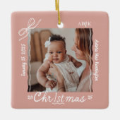 Baby 1e Kerst Minimale Hand Getrokken Krabbel Bow Keramisch Ornament (Voorkant)