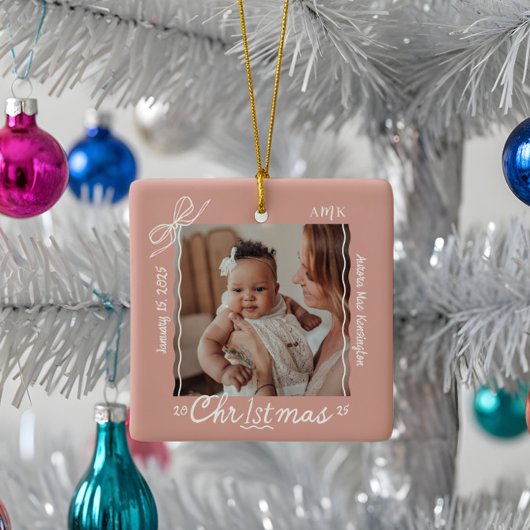 Baby 1e Kerst Minimale Hand Getrokken Krabbel Bow Keramisch Ornament
