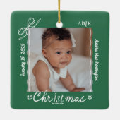 Baby 1e Kerst Minimale Hand Getrokken Krabbel Bow Keramisch Ornament (Achterkant)