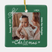 Baby 1e Kerst Minimale Hand Getrokken Krabbel Bow Keramisch Ornament (Voorkant)