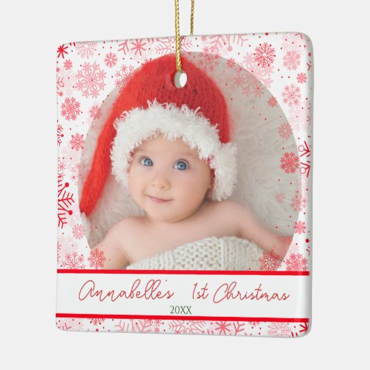 Baby 1e Kerst Rode Sneeuwvlok Keramisch Ornament (Links)