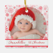Baby 1e Kerst Rode Sneeuwvlok Keramisch Ornament (Voorkant)