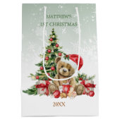 Baby 1e Kerst Teddy Bear Medium Gift Bag Medium Cadeauzakje (Achterkant)