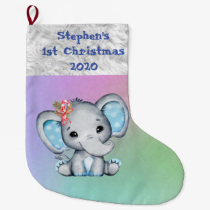 Baby 1e Kerstblauwe Jongen Olifant Grote Kerstsok