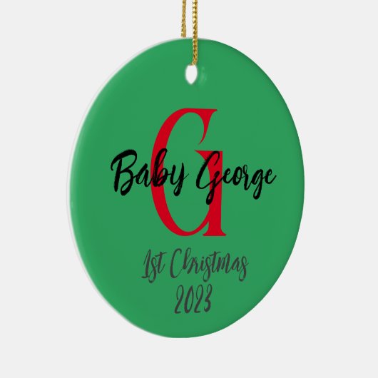 Baby 1e Kerstboom ornament aangepaste monogram (Rechts)