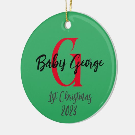 Baby 1e Kerstboom ornament aangepaste monogram (Links)