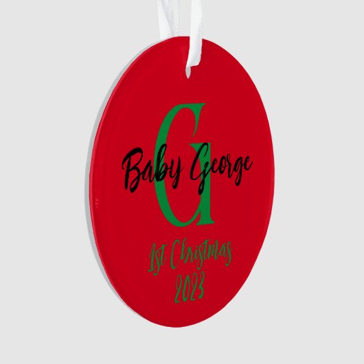 Baby 1e kerstboom ornament unisex monogram (voorkant)