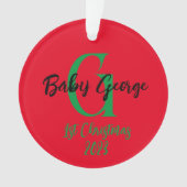 Baby 1e kerstboom ornament unisex monogram (voorkant)