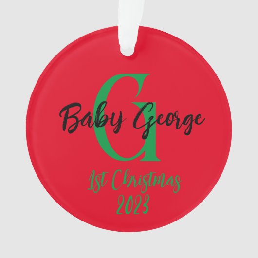 Baby 1e kerstboom ornament unisex monogram (voorkant)