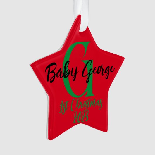 Baby 1e kerstboom ornament unisex monogram (voorkant)