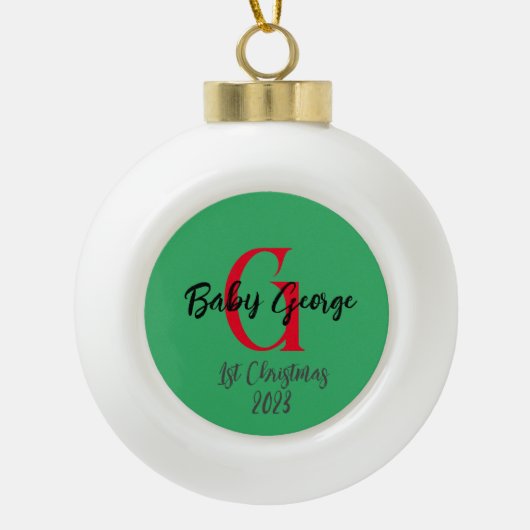 Baby 1e kerstboom ornament unisex monogram (Voorkant)
