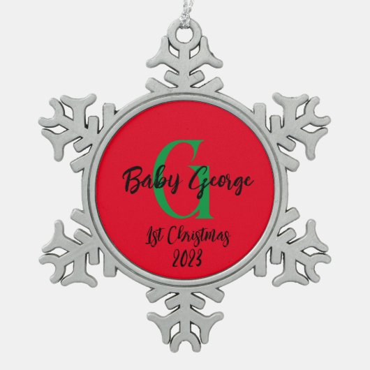 Baby 1e kerstboom ornament unisex monogram (Voorkant)