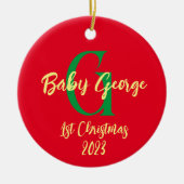 Baby 1e kerstboom ornament unisex monogram (Voorkant)