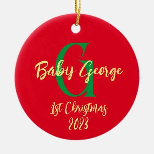 Baby 1e kerstboom ornament unisex monogram (Voorkant)