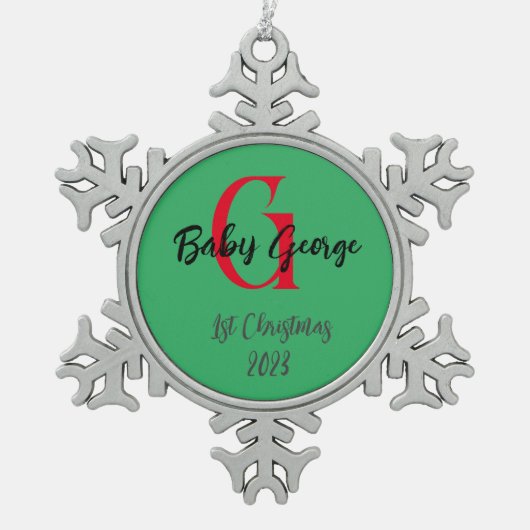 Baby 1e kerstboom ornament unisex monogram (Voorkant)