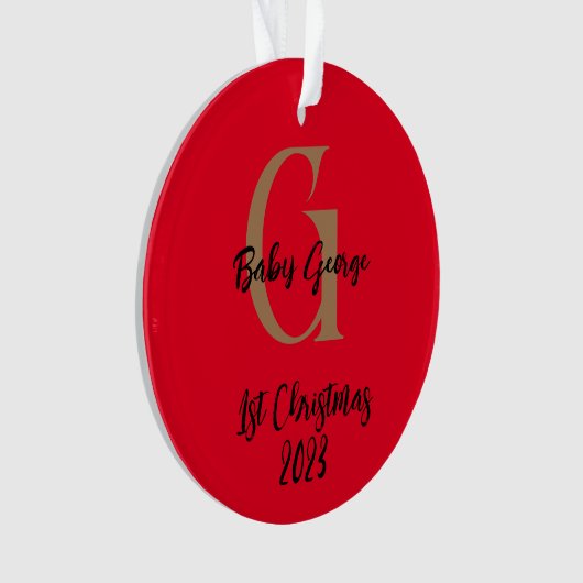 Baby 1e kerstboom ornament unisex monogram (voorkant)