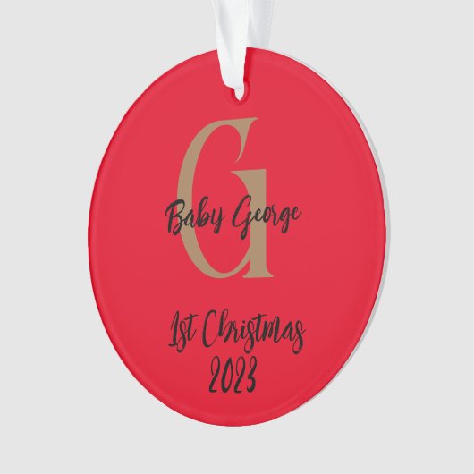 Baby 1e kerstboom ornament unisex monogram (voorkant)