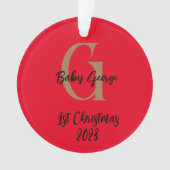 Baby 1e kerstboom ornament unisex monogram (voorkant)