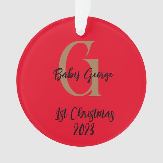 Baby 1e kerstboom ornament unisex monogram (voorkant)
