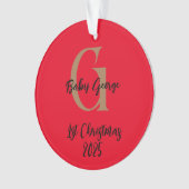 Baby 1e kerstboom ornament unisex monogram (voorkant)