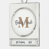Baby 1e kerstboom ornament unisex monogram verzilverd banner ornament (Links)
