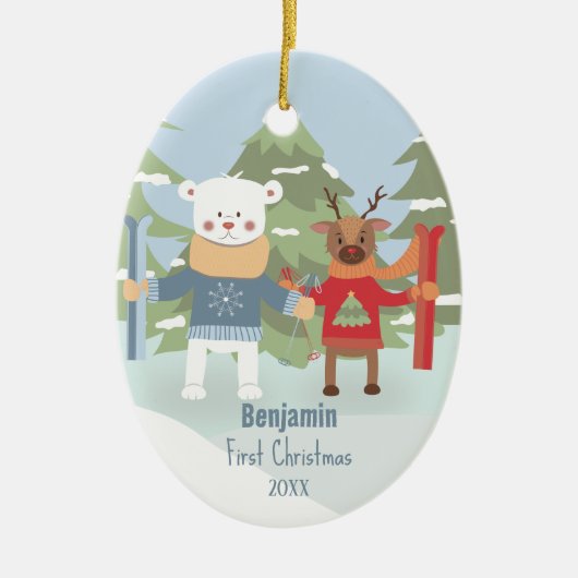 Baby 1e kerstdag — Beer Reindeer Ornament (Voorkant)