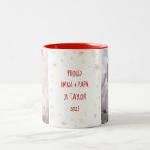 Baby 1e Kerstdag Grootouders Snowflakes 2 Foto Tweekleurige Koffiemok (Center)