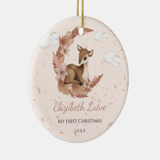 Baby 1e kerstdag kleine Bambi Flowers Dust Cloud Keramisch Ornament (Rechts)