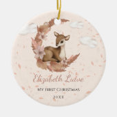Baby 1e kerstdag kleine Bambi Flowers Dust Cloud Keramisch Ornament (Voorkant)