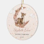 Baby 1e kerstdag kleine Bambi Flowers Dust Cloud Keramisch Ornament (Links)