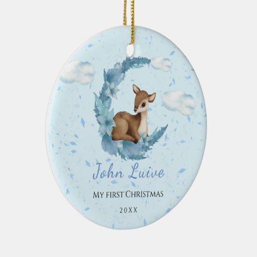 Baby 1e kerstdag kleine Bambi Flowers Dust Cloud Keramisch Ornament (Rechts)