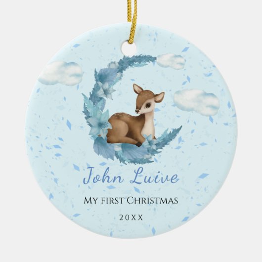 Baby 1e kerstdag kleine Bambi Flowers Dust Cloud Keramisch Ornament (Voorkant)