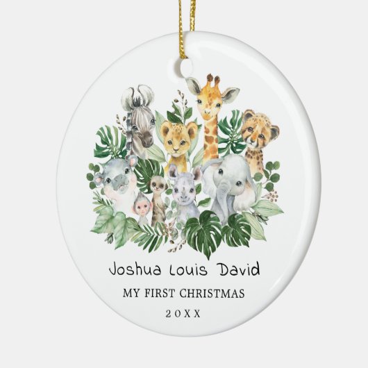 Baby 1e kerstdag tropisch Oerwoud Wilde dieren Keramisch Ornament (Links)