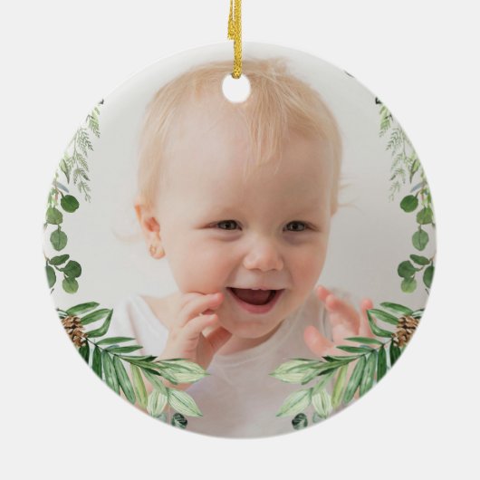 Baby 1e kerstdag tropisch Oerwoud Wilde dieren Keramisch Ornament (Achterkant)