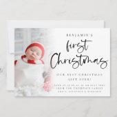 Baby 1e kerstfoto geboortedatum aankondiging (Voorkant)