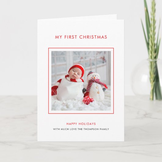 Baby 1e kerstfoto-minimalist gevouwen feestdagen kaart (Voorkant)