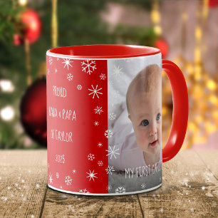 Baby 1e kerstgrootouders Aangepaste foto rood Mok