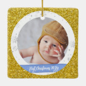 Baby 1e Kerstmis Als Grote Grootouders 2 Foto's Keramisch Ornament (Achterkant)