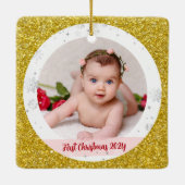 Baby 1e Kerstmis Als Grote Grootouders 2 Foto's Keramisch Ornament (Achterkant)