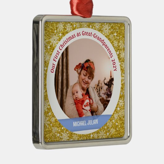 Baby 1e Kerstmis als Grote Grootouders Golden Metalen Ornament (Rechts)