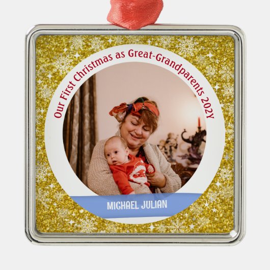 Baby 1e Kerstmis als Grote Grootouders Golden Metalen Ornament (Voorkant)
